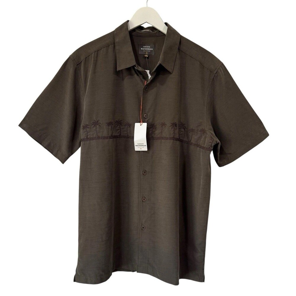 Quiksilver Waterman SS Embroidered Woven Button Shirt Tahiti Palms Small New
